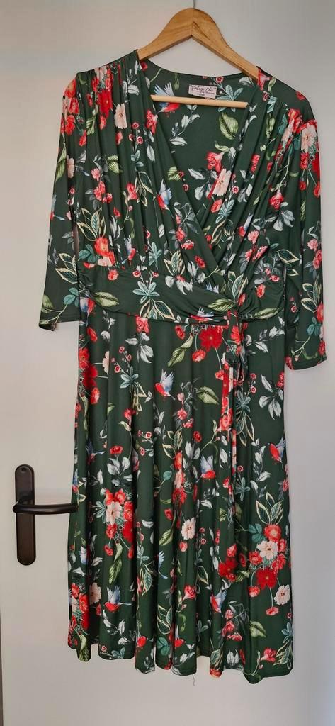 Vintage Chic Groene Bloemenjurk XXL, Kleding | Dames, Jurken, Zo goed als nieuw, Maat 46/48 (XL) of groter, Groen, Onder de knie
