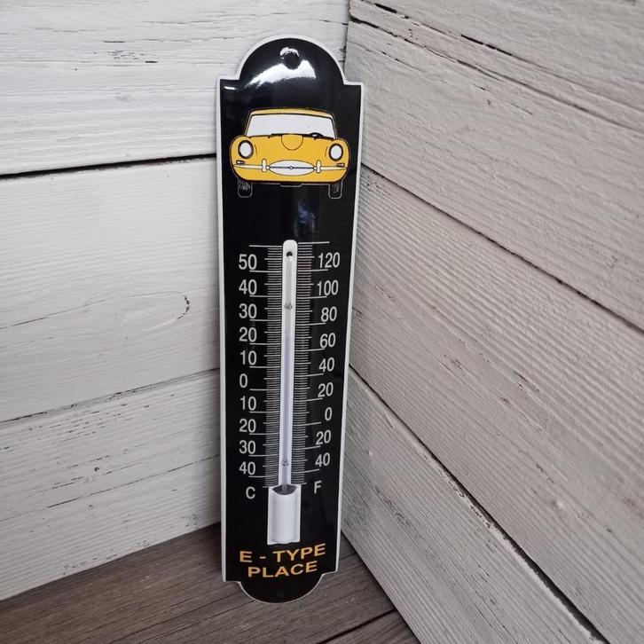 Emaille thermometer Jaguar E-type., Verzamelen, Merken en Reclamevoorwerpen, Nieuw, Gebruiksvoorwerp, Ophalen of Verzenden