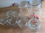Weckpotten 8 stuks met 7 deksels - verschillende maten, Huis en Inrichting, Ophalen, Gebruikt, Glas, Pot, Bus of Blik