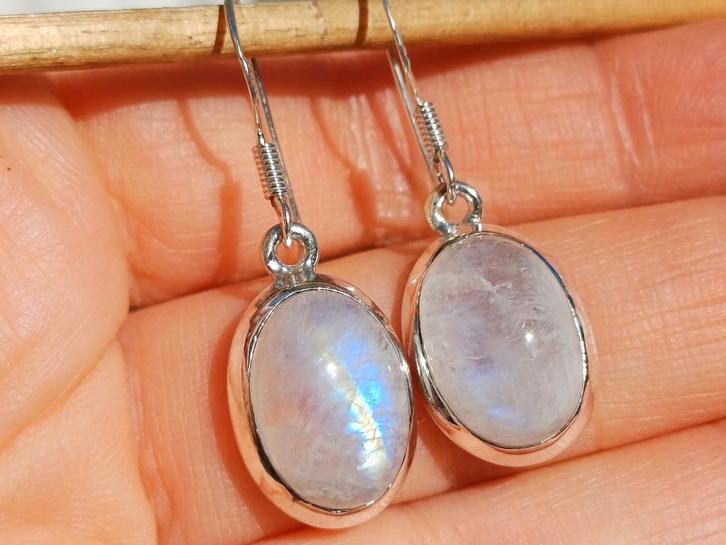 Vanoli 925 zilveren oorbellen met regenboog maansteen, Sieraden, Tassen en Uiterlijk, Oorbellen, Nieuw, Hangers, Zilver, Wit, Met edelsteen