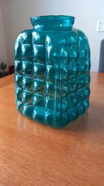 Glazen vaas turquoise, Blauw, Ophalen of Verzenden, Minder dan 50 cm, Glas