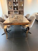 Unieke Eettafel met Glazen Blad en Metalen Poten, Ophalen, Rechthoekig, 50 tot 100 cm, Modern