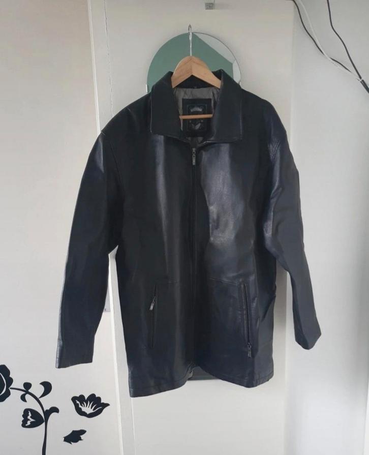 Zwarte leren jas - Unknown - Maat L/XL, Kleding | Heren, Jassen | Zomer, Gedragen, Maat 52/54 (L), Zwart, Ophalen of Verzenden