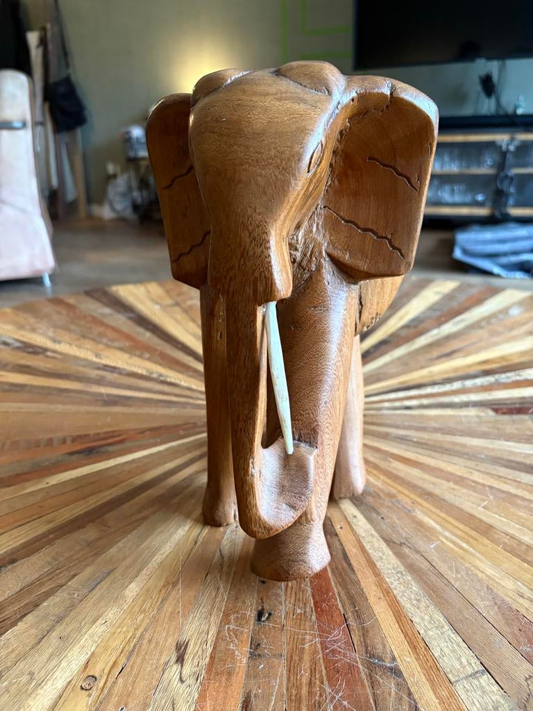 Vintage Afrikaans Houten Olifantbeeld - Handgesneden, Antiek en Kunst, Ophalen of Verzenden