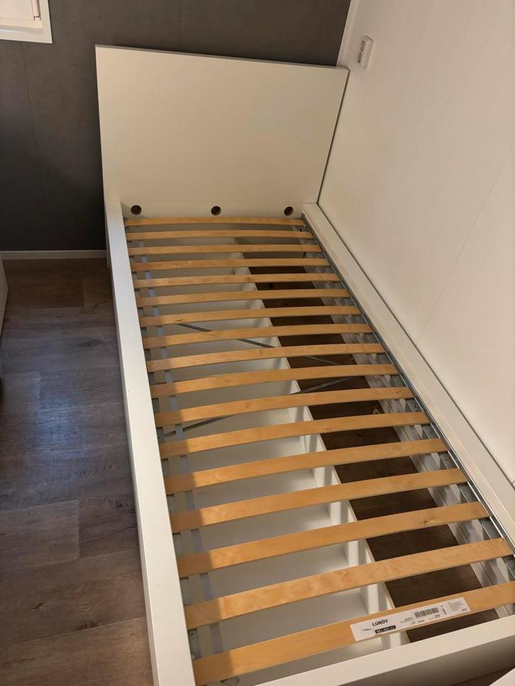 IKEA MALM bed 90x200 met 2 lades, Huis en Inrichting, Slaapkamer | Bedden, Gebruikt, Eenpersoons, 90 cm, 200 cm, Hout, Wit, Ophalen