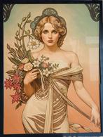 Uniek Alphonse Mucha Art Nouveau dag Poster in lijst, Antiek en Kunst, Kunst | Litho's en Zeefdrukken, Ophalen of Verzenden