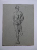 Houtskooltekening naakte man van achteren gezien Ingres, Verzenden