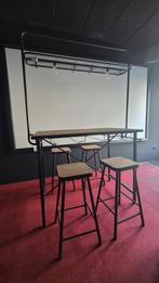 Bartafel statafel met 4 krukken wijnglazen rek & verlichting, Huis en Inrichting, Barkrukken, 4 krukken, Ophalen, Zo goed als nieuw