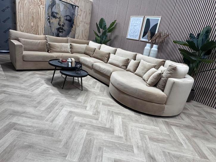 ZGAN Velvet Velours U-Bank / Hoekbank - Beige - 415cm, Huis en Inrichting, Banken | Bankstellen, Zo goed als nieuw, Hoekbank, Vierpersoons of meer