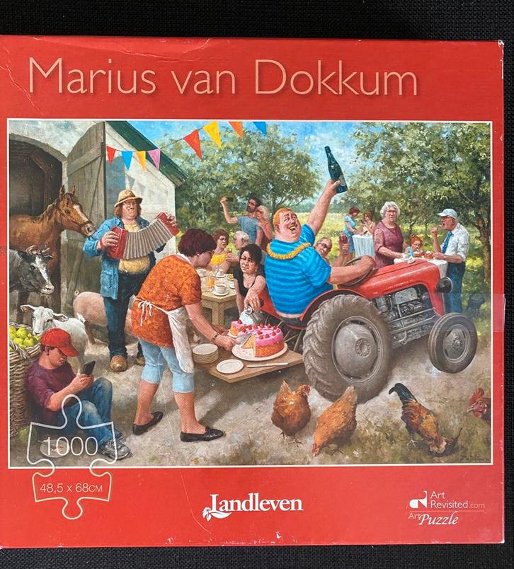 Marius van Dokkum - Tuinfeest Puzzel 1000 Stukjes, Hobby en Vrije tijd, Denksport en Puzzels, Zo goed als nieuw, Legpuzzel, 500 t/m 1500 stukjes