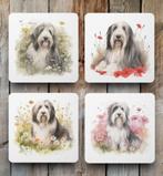 Bearded Collie Aquarel onderzetters met houder, Ophalen of Verzenden, Nieuw, Glas of Kopje