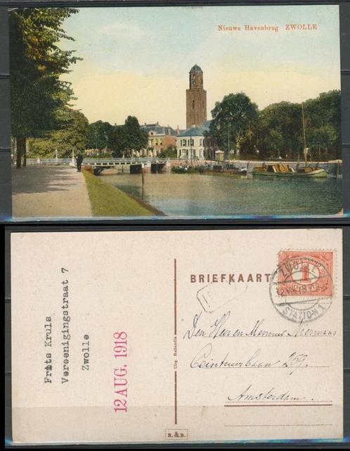 Zwolle Nieuwe Havenbrug 1918 Ansichtkaart 988 jdu, Verzamelen, Ansichtkaarten | Nederland, Gelopen, Overijssel, Voor 1920, Ophalen of Verzenden
