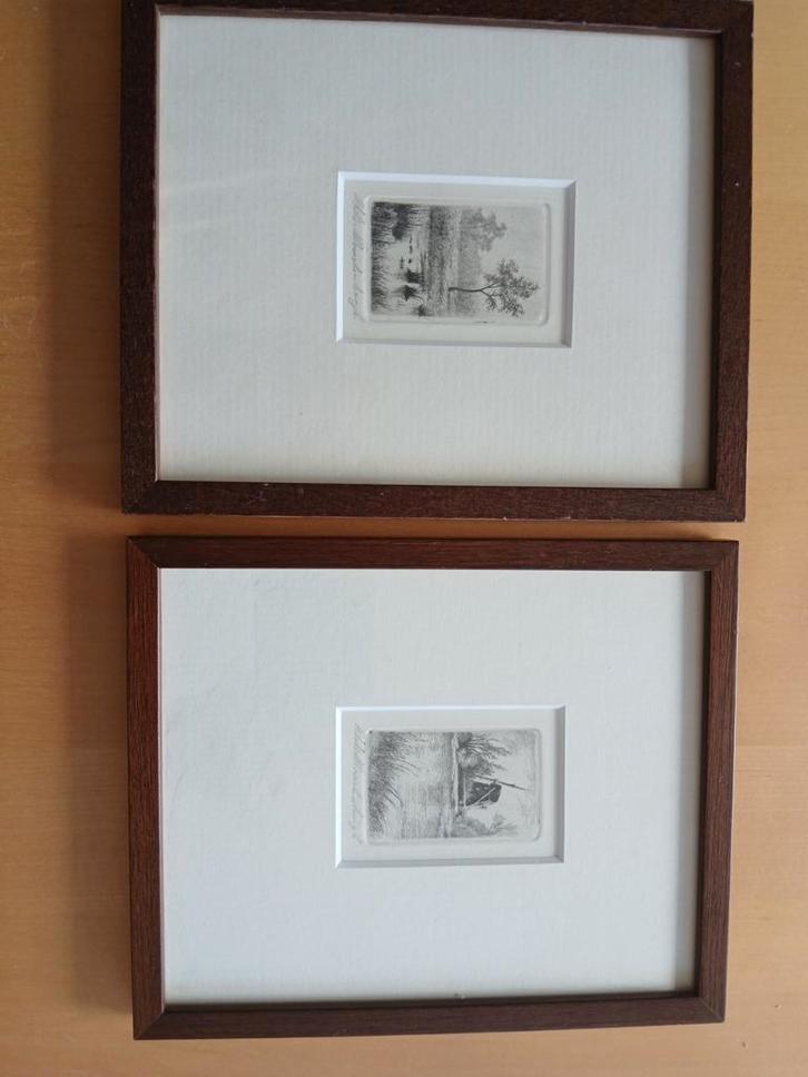 2 Etsen Maarten Langbroek - Landschap en Molen, Antiek en Kunst, Kunst | Etsen en Gravures, Ophalen of Verzenden