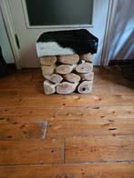 Krukje/Poef met Koehuid - Zeer Degelijk!, Ophalen, Zo goed als nieuw, Zwart, Hout
