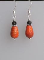 Prachtige oorbellen met Sponskoraal druppels en Lava, Hangers, Verzenden, Nieuw, Met edelsteen