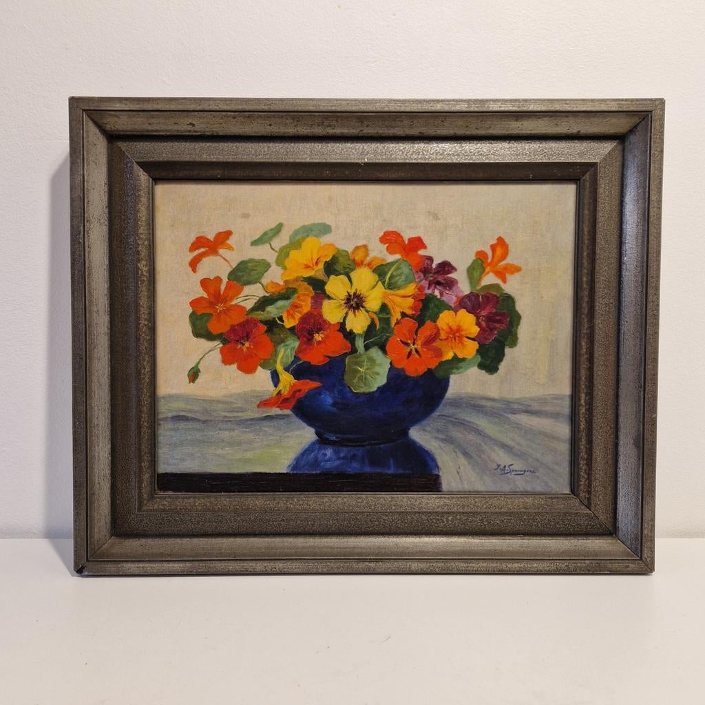 olieverf oplinnen gesigneerd oost indische kers schilderij, Antiek en Kunst, Ophalen of Verzenden