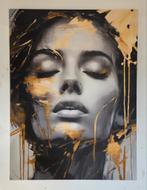 Face 001. Mixed media kunstwerk op linnen doek  90 x 120 cm., Antiek en Kunst, Ophalen