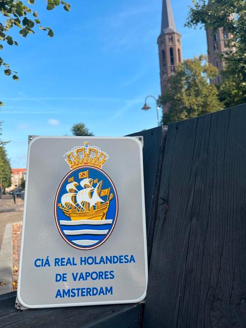 Emaiile Reclame Bord “Stoomboot Spanje” jaren 50, Verzamelen, Merken en Reclamevoorwerpen, Gebruikt, Reclamebord, Ophalen