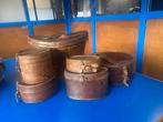 Set van 6 vintage leren koffers inclusief hoedendoos, Ophalen of Verzenden