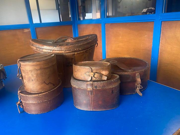 Set van 6 vintage leren koffers inclusief hoedendoos, Antiek en Kunst, Antiek | Overige Antiek, Ophalen of Verzenden