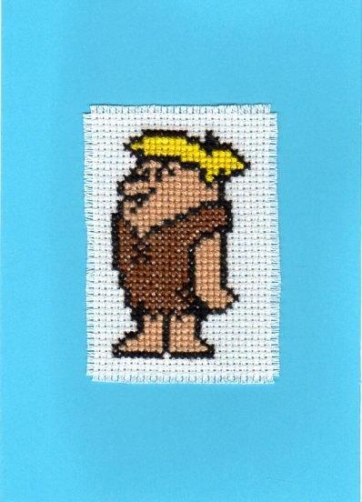 kaart met geborduurde Barney Rubble (1339), Hobby en Vrije tijd, Kaarten | Zelfgemaakt, Nieuw, Overige thema's, Ophalen of Verzenden