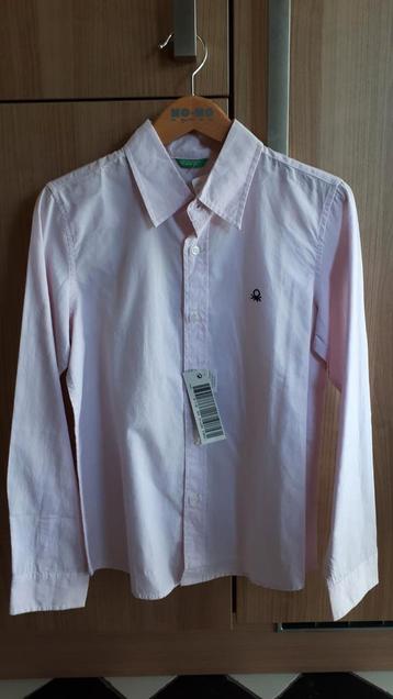 Benetton overhemd roze / d.blauw maat 140 nieuw met kaartje! beschikbaar voor biedingen