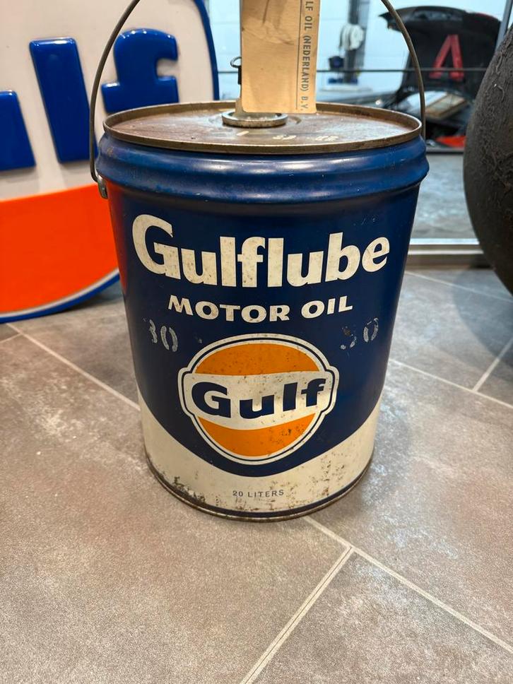 Antiek Gulf Olievat - Zeldzaam Verzamelobject, Verzamelen, Merken en Reclamevoorwerpen, Gebruikt, Verpakking, Ophalen of Verzenden