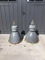 Originele grote industriele fabriekslampen grijs, Huis en Inrichting, Lampen | Hanglampen, Ophalen, Gebruikt, Glas, 75 cm of meer