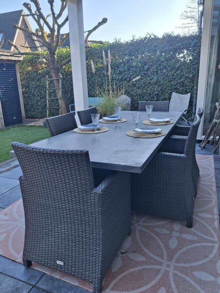 Tuinset Bellagio: Tafel + 6 Stoelen, Tuin en Terras, Tuinsets en Loungesets, Gebruikt, Tuinset, Wicker, 6 zitplaatsen, Eettafel