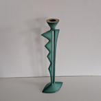 Vintage zware hoge kandelaar v groen geverfd messing koper, Huis en Inrichting, Woonaccessoires | Kandelaars en Kaarsen, Gebruikt