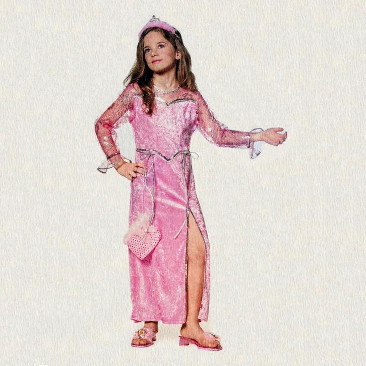 Nieuw ! Maat 134-140 Mooie Roze Lange Zachte Prinsessenjurk, Kinderen en Baby's, Carnavalskleding en Verkleedspullen, Nieuw, Meisje