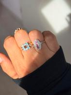 Vintage 9 karaat Rookkwarts. Regenboog maansteen en diamat, Sieraden, Tassen en Uiterlijk, Ringen, Vintage, Vintage, Vintage, Ophalen of Verzenden