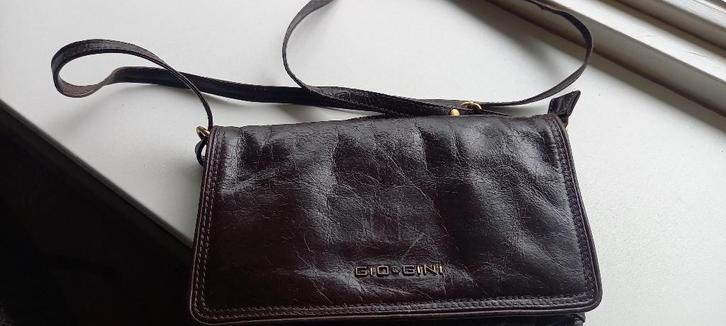schoudertas leer Gio Gini, Sieraden, Tassen en Uiterlijk, Tassen | Schoudertassen, Zo goed als nieuw, Overige merken, Bruin, Leer