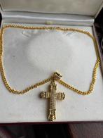 Goudkleurig Kruis met Ketting - 7cm Kruis, 55cm Ketting, Nieuw, Ophalen of Verzenden, Goud, Overige materialen