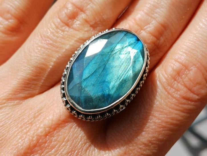 Vanoli 925 zilveren ring geslpepen labradoriet maat 19,75, Sieraden, Tassen en Uiterlijk, Ringen, Nieuw, Dame, 19 tot 20, Overige kleuren