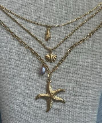 Gouden Kettingen Set - Zeester, Schelp & Parel beschikbaar voor biedingen