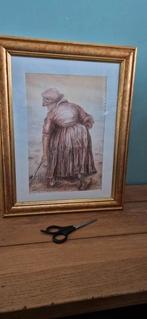 Potlood tekening. Boerin in het veld, Minder dan 50 cm, Ophalen of Verzenden, Zo goed als nieuw, Minder dan 50 cm