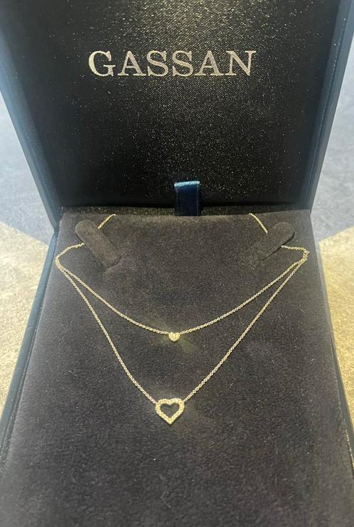 14 karaat Witgoud en diamant hart ketting / Gigi by Gassan, Sieraden, Tassen en Uiterlijk, Kettingen, Zo goed als nieuw, Goud