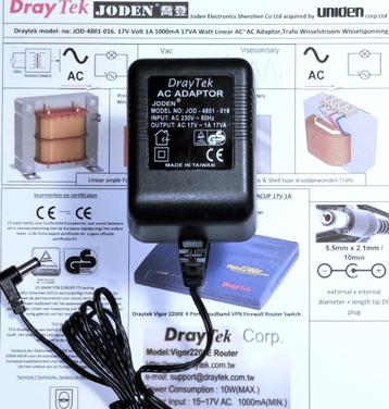 Draytek JODEN JOD-4801-016 17V 1A AC~AC Wisselstroom Adapter