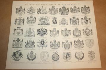 Antieke prent - Wapens [heraldiek] landen v/d wereld 1885 !! beschikbaar voor biedingen