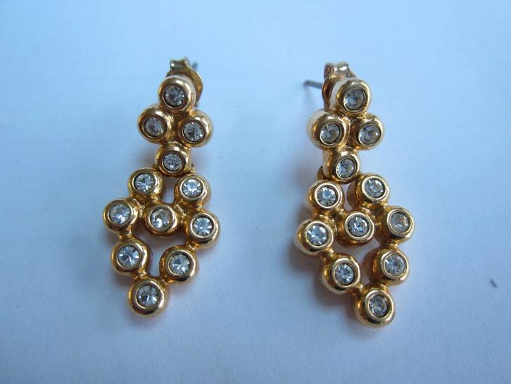Leuke goudgekleurde oorbellen met strass, Sieraden, Tassen en Uiterlijk, Oorbellen, Zo goed als nieuw, Hangers, Overige materialen