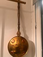 Antieke koperen schuimspaan met houten handvat, Antiek en Kunst, Ophalen of Verzenden