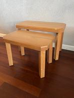 Massief eiken brutalist nesting tafeltjes vintage set 60/70, Huis en Inrichting, Ophalen of Verzenden, Rechthoekig