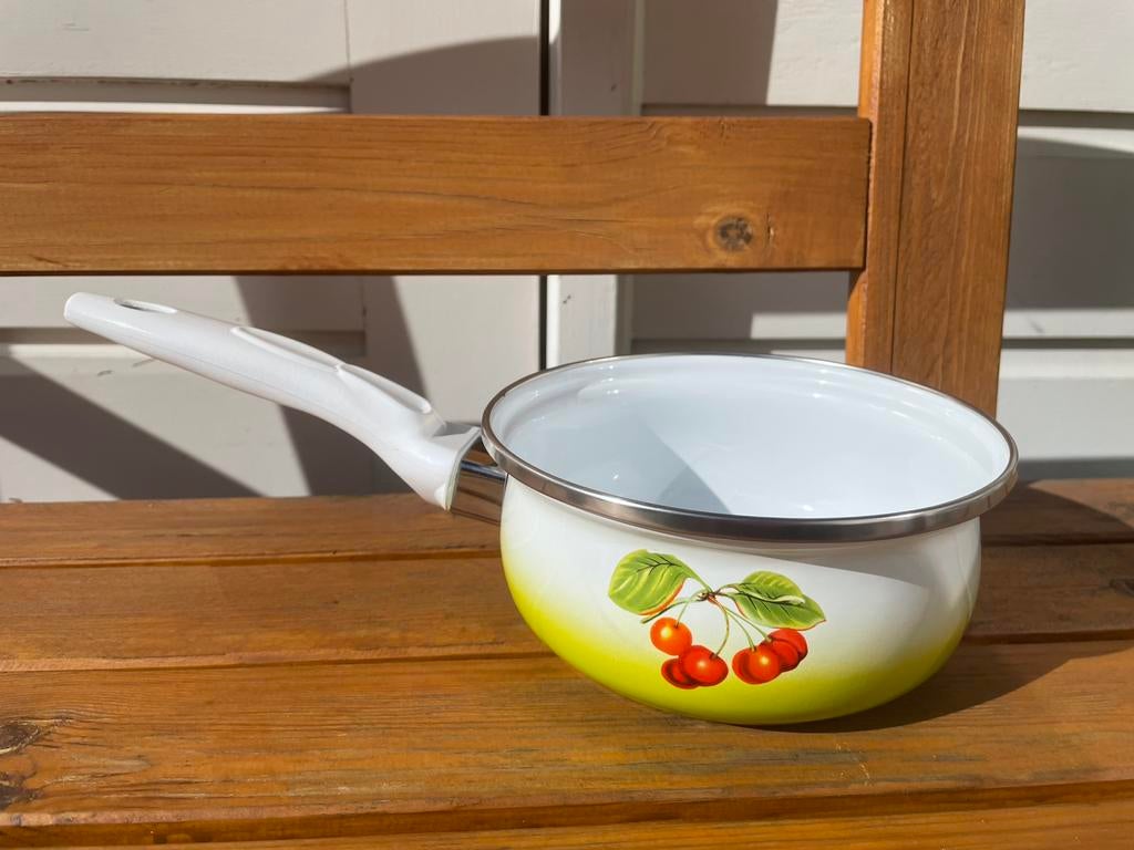 Emaille steelpan Steinbach | gas inductie | groen wit kers, Ophalen of Verzenden