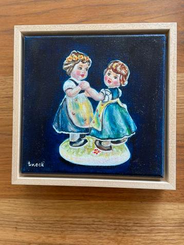 Olieverf schilderij ,   20x20 cm in  houten baklijst  beschikbaar voor biedingen