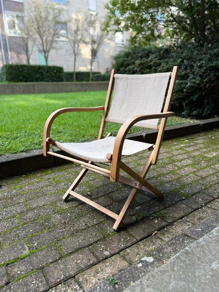Houten klapstoel met canvas - safari chair -camping chair, Huis en Inrichting, Stoelen, Gebruikt, Eén, Hout, Overige kleuren, Ophalen