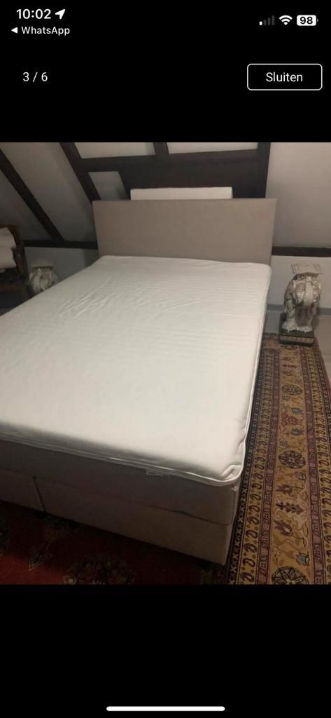 Boxspring bed, Huis en Inrichting, Slaapkamer | Boxsprings, Zo goed als nieuw, 160 cm, 200 cm, Tweepersoons, Crème, Beige, Ophalen