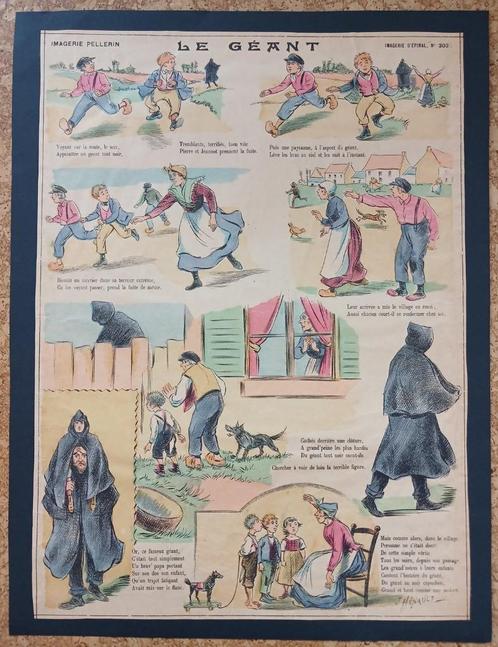 Prent Le Géant J. Hénault Imagerie d'épinal No. 3033, Verzamelen, Foto's en Prenten, Gebruikt, Prent, Overige onderwerpen, Voor 1940