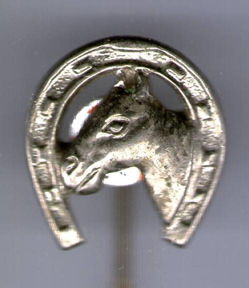 Hoefijzer met paardenhoofd zilverkleurig speldje ( N_128 ), Verzamelen, Speldjes, Pins en Buttons, Zo goed als nieuw, Speldje of Pin