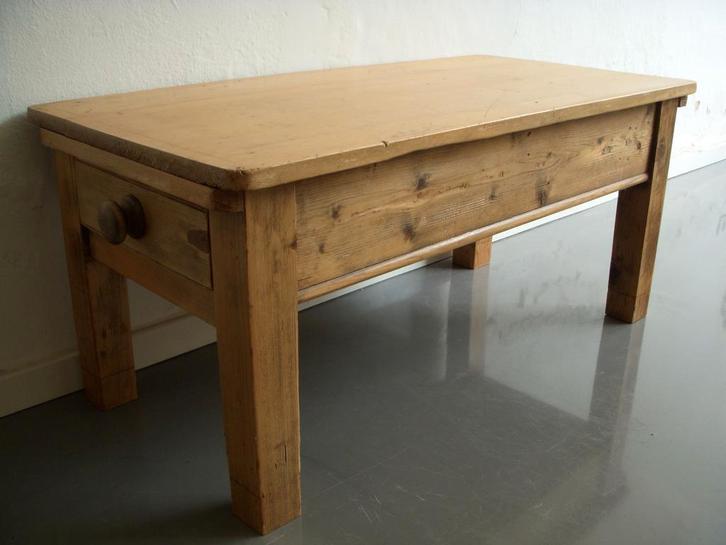 Sfeervolle Brocante Boeren Salontafel met Lade 92x45x40cm., Antiek en Kunst, Antiek | Meubels | Tafels, Ophalen